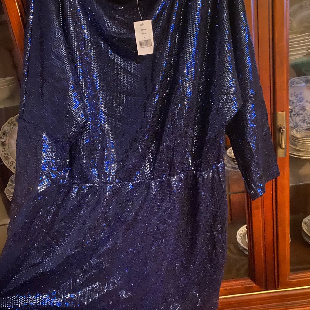 3X Gibson Cocktail sequin party dress royal blue flattering long sleeve